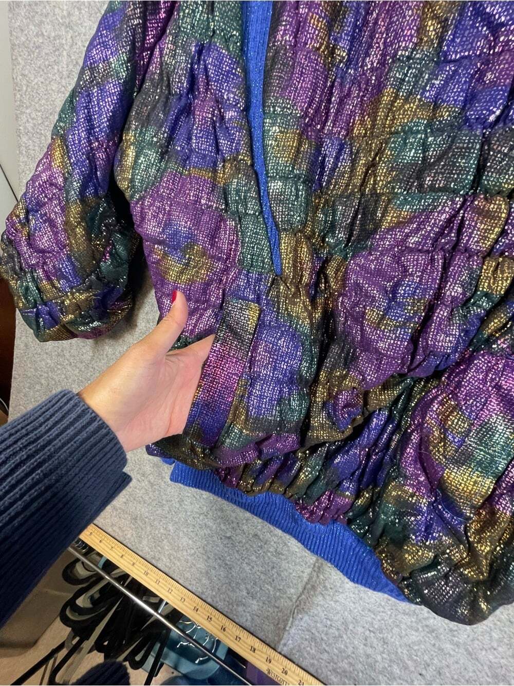 Vintage 80s Avant Garde Carlton Italy Jacket Size 42 Metallic Purple Blue Artsy - Picture 10 of 16
